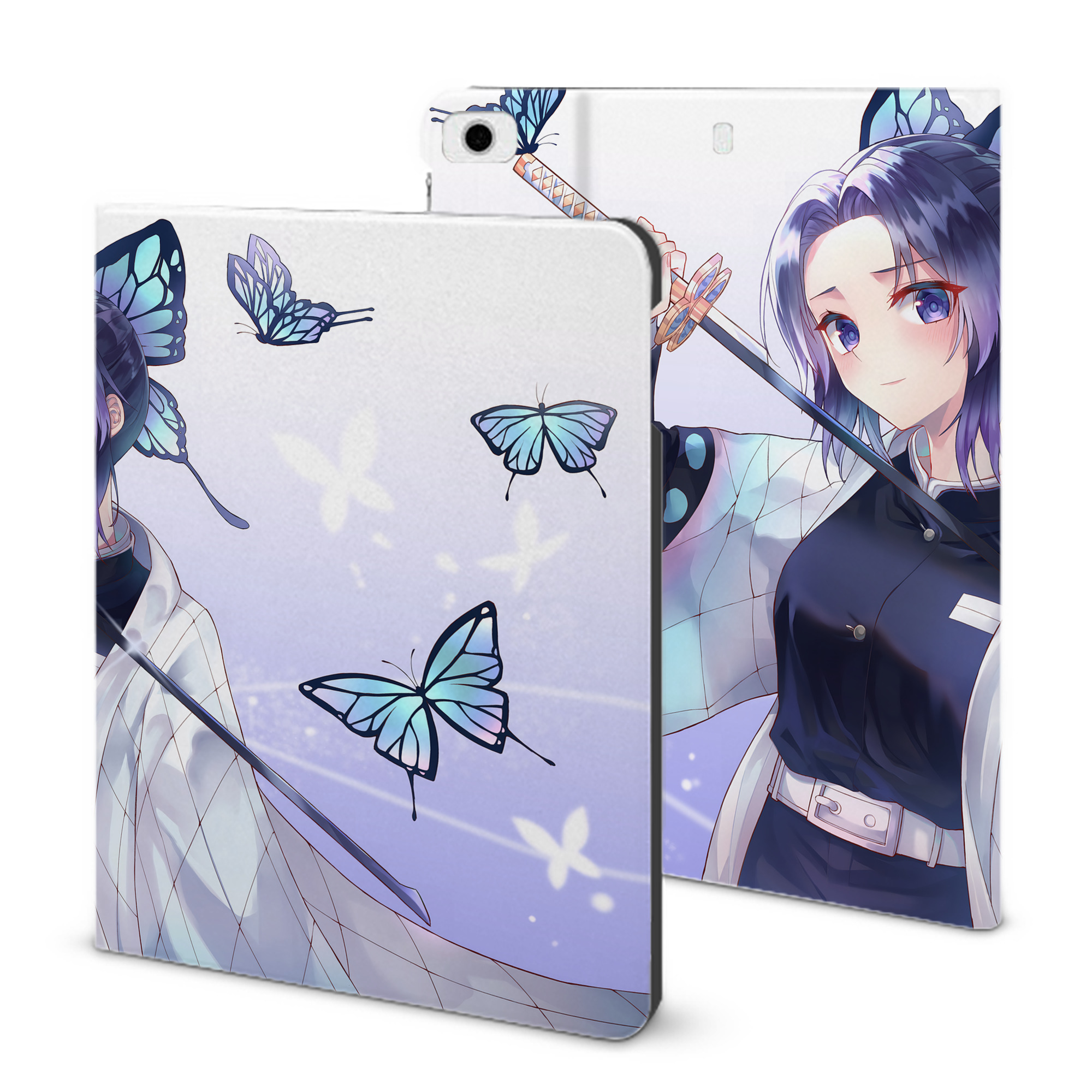 （画像用） 鬼滅の刃（きめつのやいば）蟲柱-胡蝶 しのぶ／こちょう しのぶ Kochou Shinobu IPad ケース ブック型 PUレザー TPU 耐衝撃 軽量 薄型 ペン収納なし 全面保護 IPad 各モデル対応